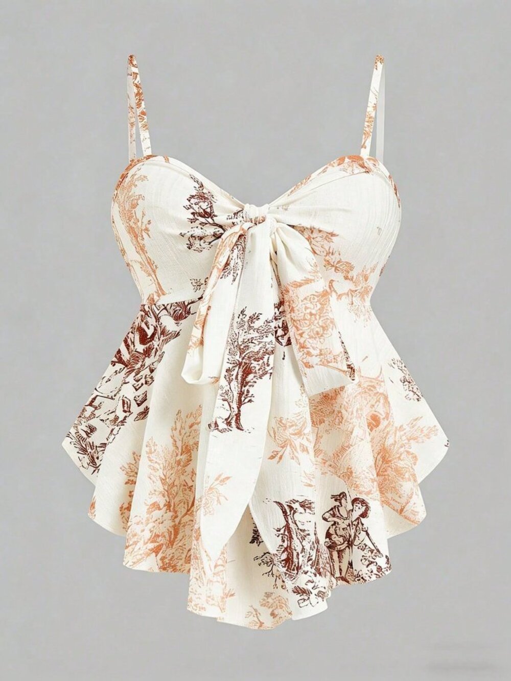 Rust Brown Boho Women's Textured Print Fitted Camisole